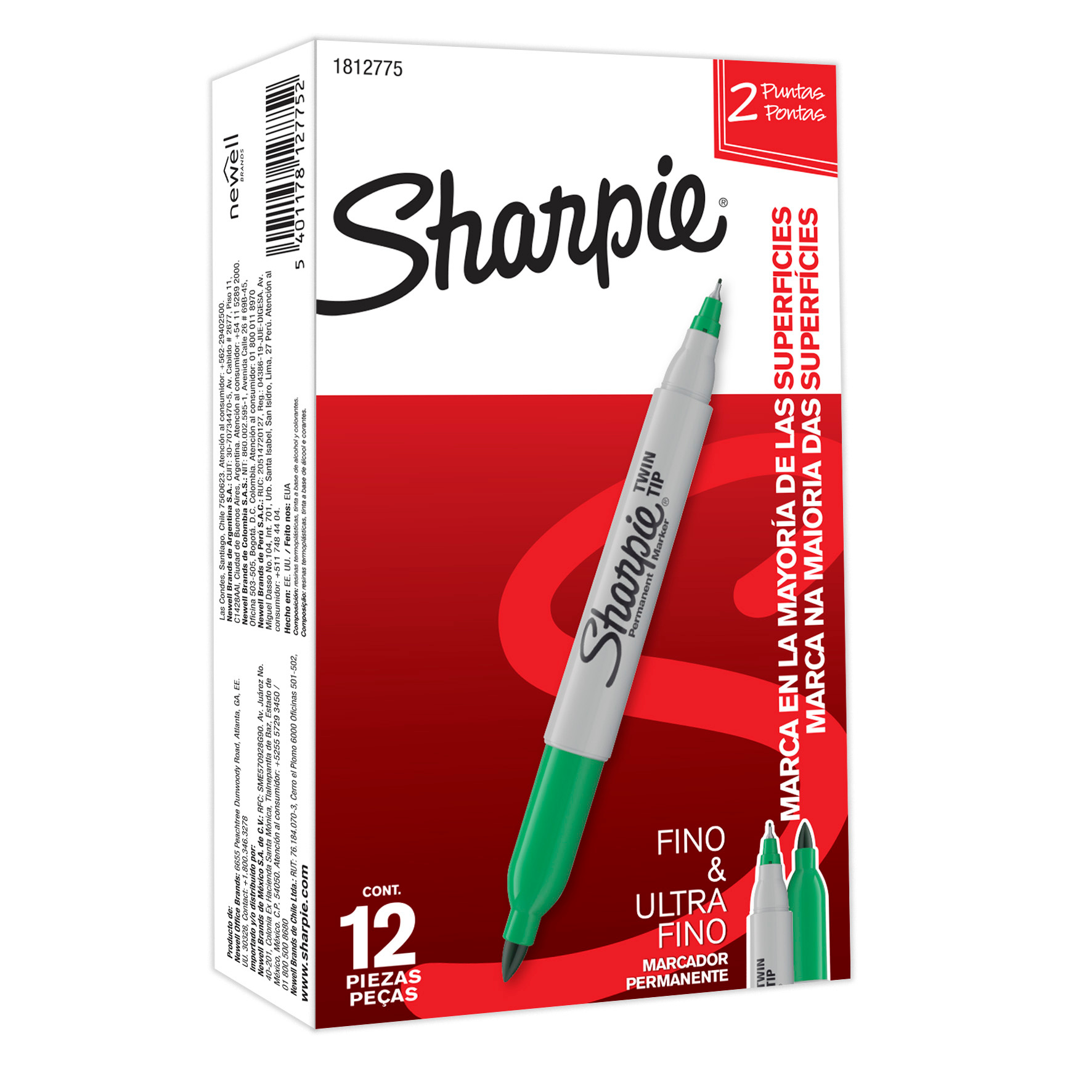  MARCADOR PERMANENTE SHARPIE TWIN TIP  VERDE X12