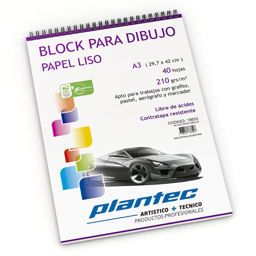  BLOCK DIBUJO PLANTEC ESPIRALADO VERTICAL  210GR A3 X40 HOJAS