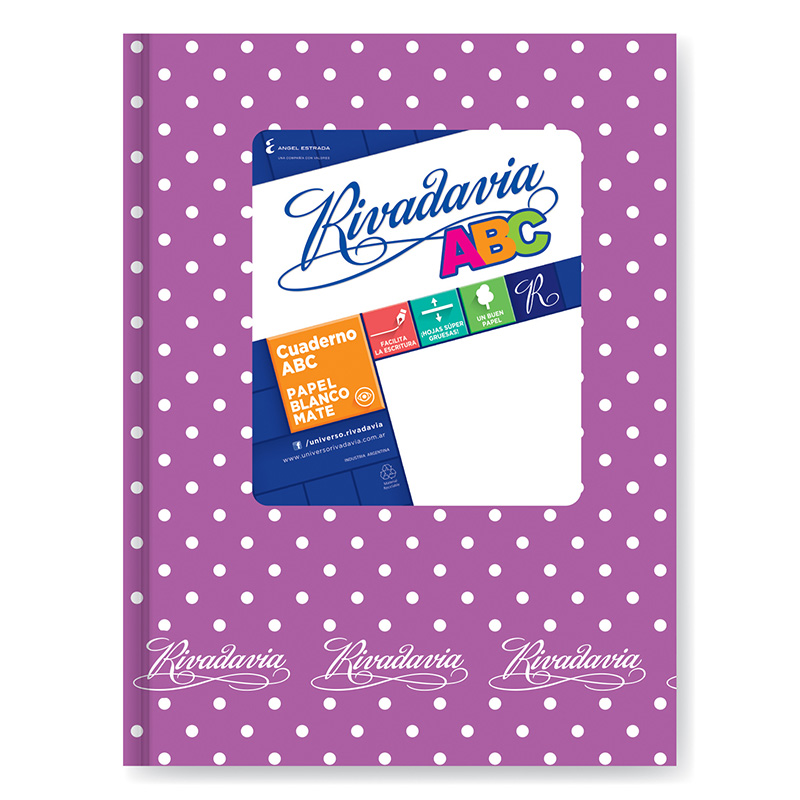  CUADERNO RIVADAVIA 19X23 ABC TAPA CARTON  LUNAR LILA 50 HOJAS RAYADO