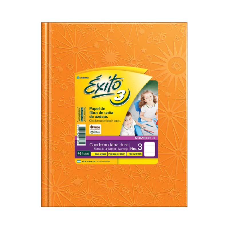  CUADERNO EXITO 19X24 TAPA CARTON FORRADO  NARANJA 48 HOJAS RAYADO