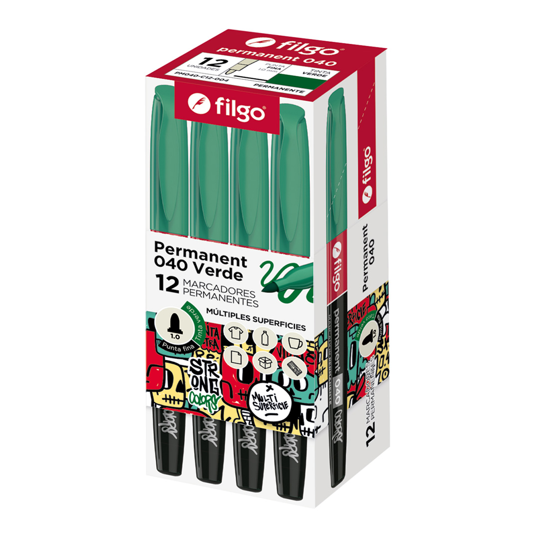  MARCADOR PERMANENTE FILGO 040 PUNTA FINA  VERDE X12