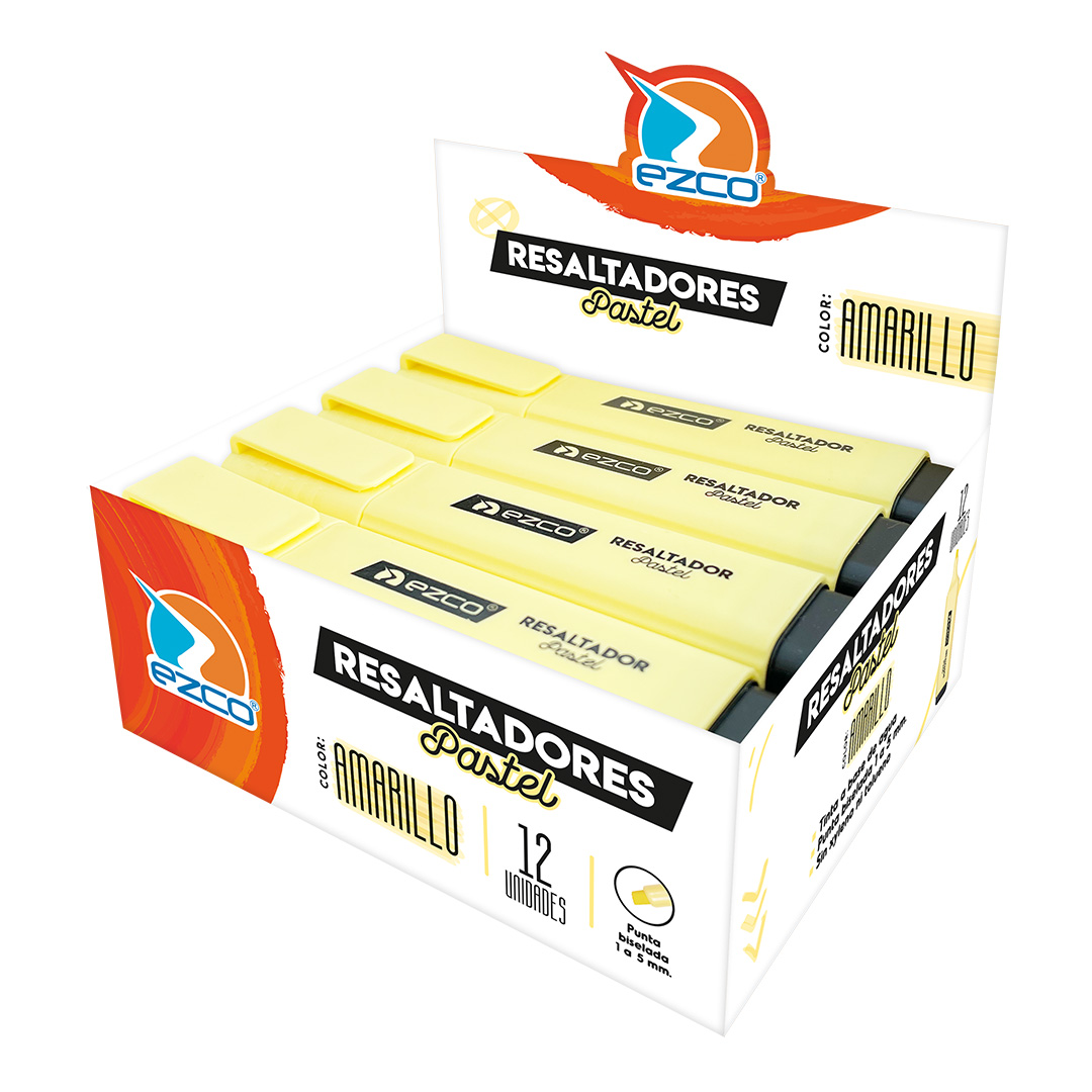  RESALTADOR CHATO EZCO X12 PASTEL  AMARILLO