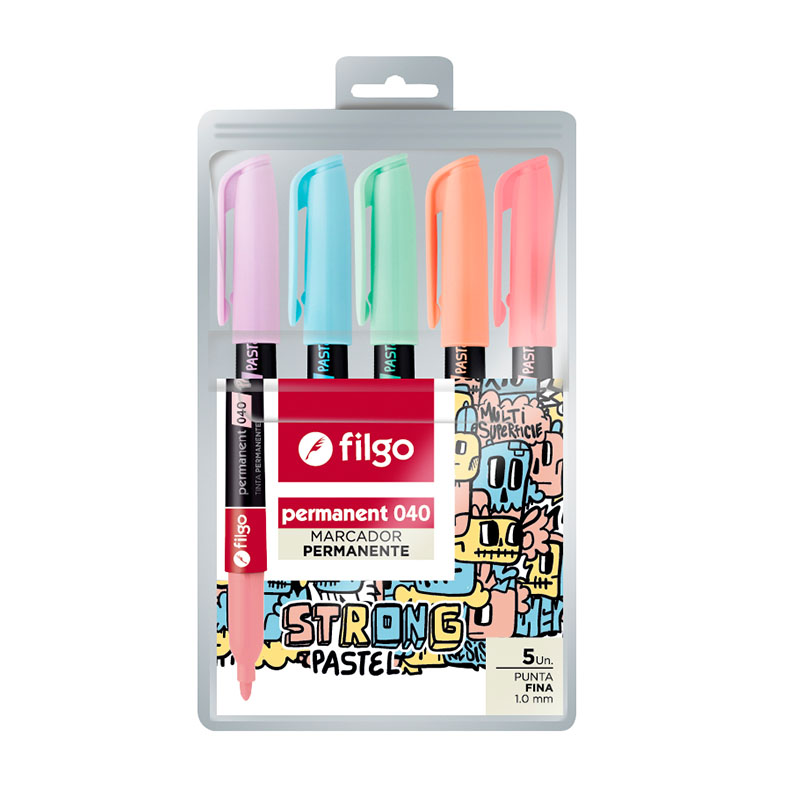  MARCADOR PERMANENTE FILGO 040 PUNTA FINA  PASTEL BLISTER X5
