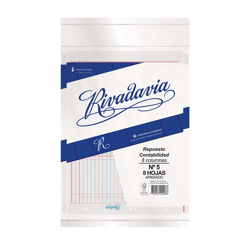  REPUESTO CONTABILIDAD N5 RIVADAVIA 8  COLUMNAS X 8 HOJAS
