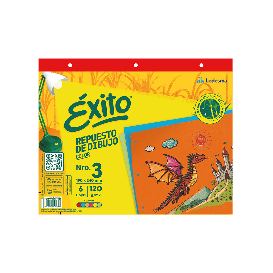  REPUESTO DIBUJO N3 EXITO X 6 HOJAS COLOR