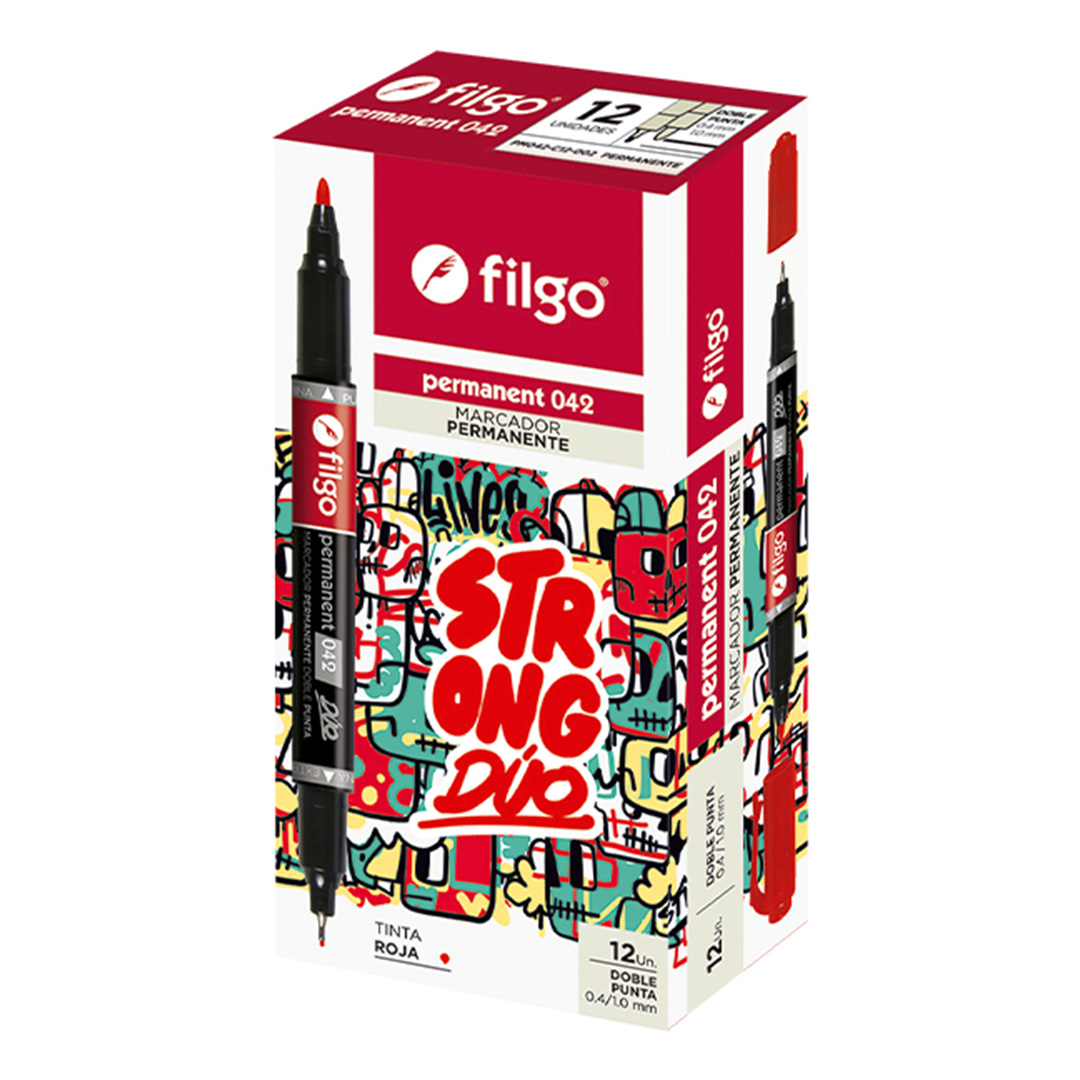  MARCADOR PERMANENTE FILGO 042 DOBLE  PUNTA ROJO X12