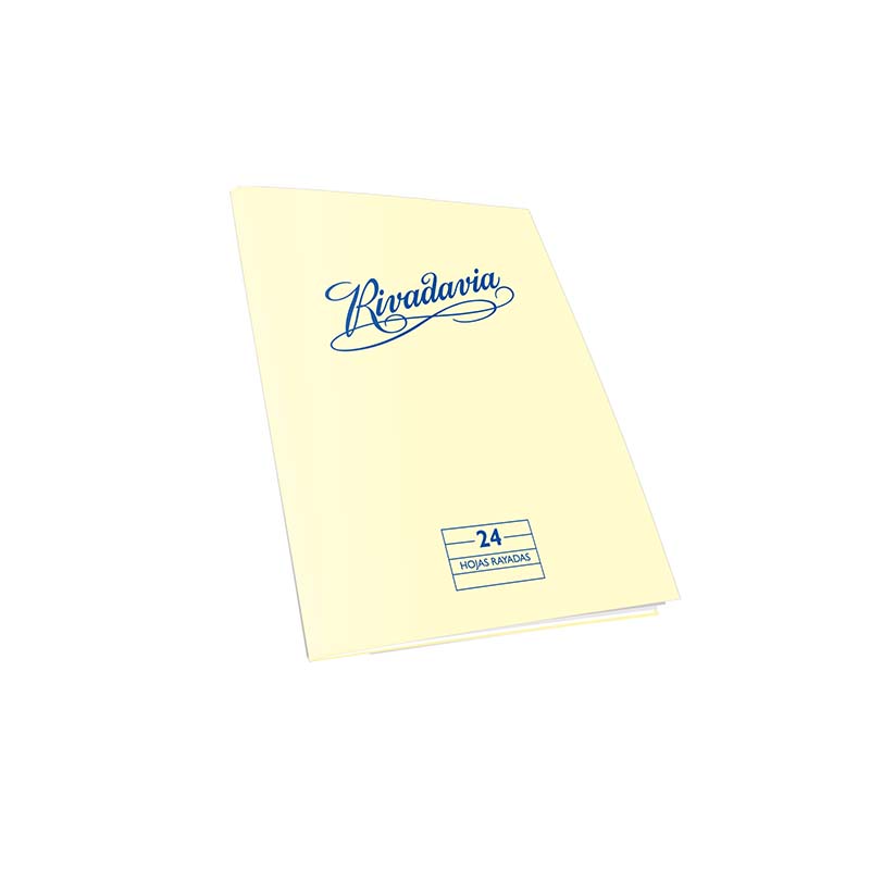  CUADERNO RIVADAVIA 16X21 TAPA FLEXIBLE;
TRADICIONAL 24 HOJAS RAYADO