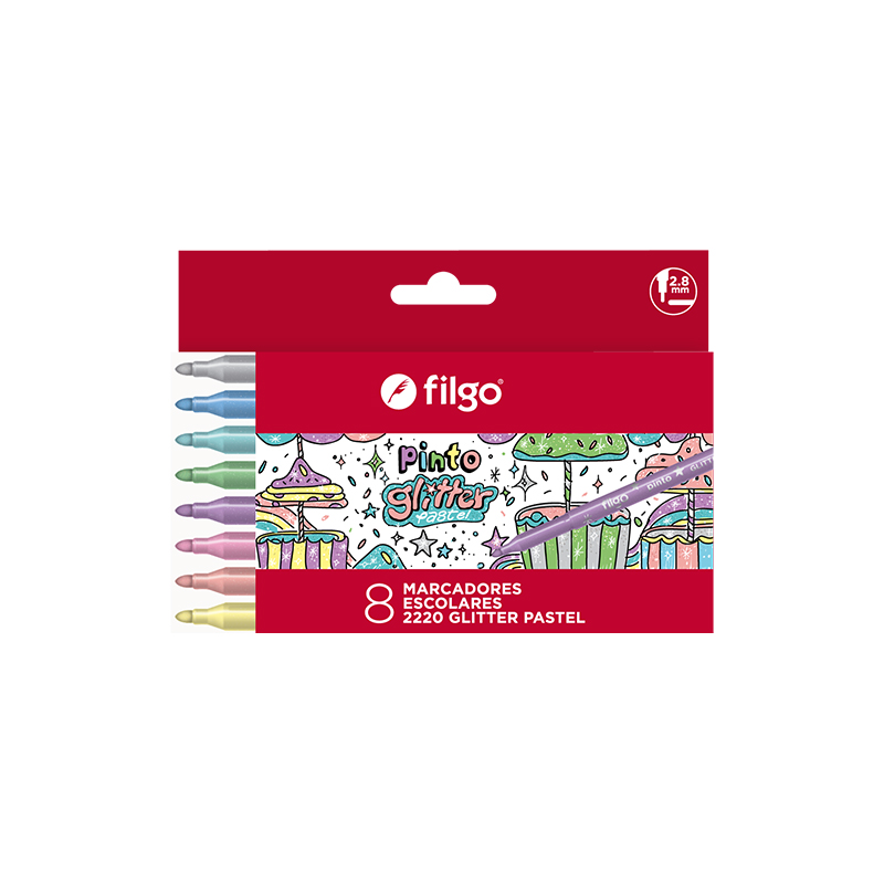  MARCADOR ESCOLAR FILGO PINTO 2220 X8 GLITTER PASTEL