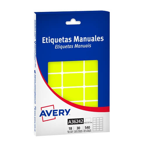  ETIQUETA AVERY MANUAL AMARILLO FLUO  36242 19X33 MM X30 HOJAS
