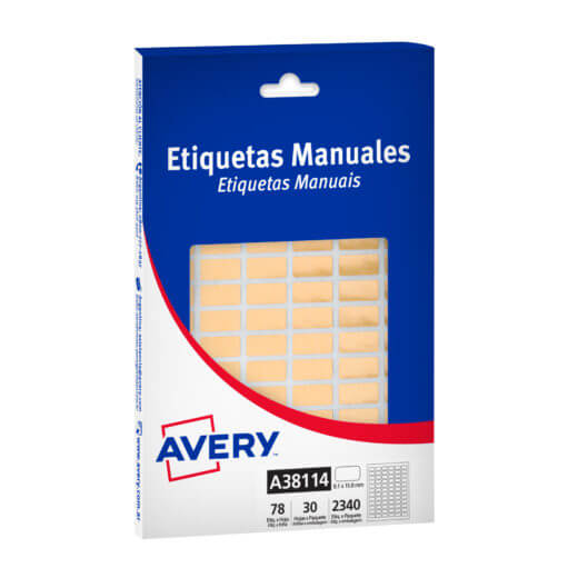  ETIQUETA AVERY MANUAL AMARILLA  METALIZADA 38114 8X15 MM X30 HOJAS