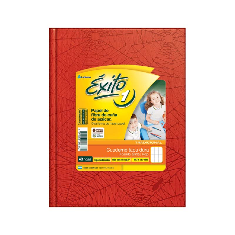  CUADERNO EXITO 16X21 TAPA CARTON FORRADO  ROJO 48 HOJAS CUADRICULADO