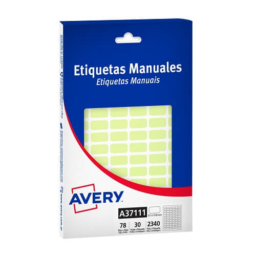  ETIQUETA AVERY MANUAL VERDE PASTEL 37111  8X15 MM X30 HOJAS