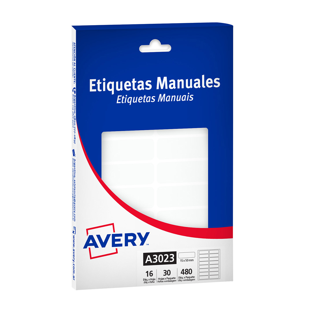  ETIQUETA AVERY BLANCA MANUAL 3023 15X50 MM X30 HOJAS
