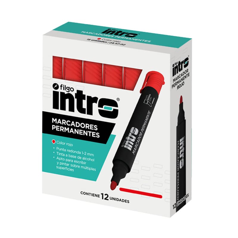  MARCADOR PERMANENTE INTRO PUNTA REDONDA ROJO X12