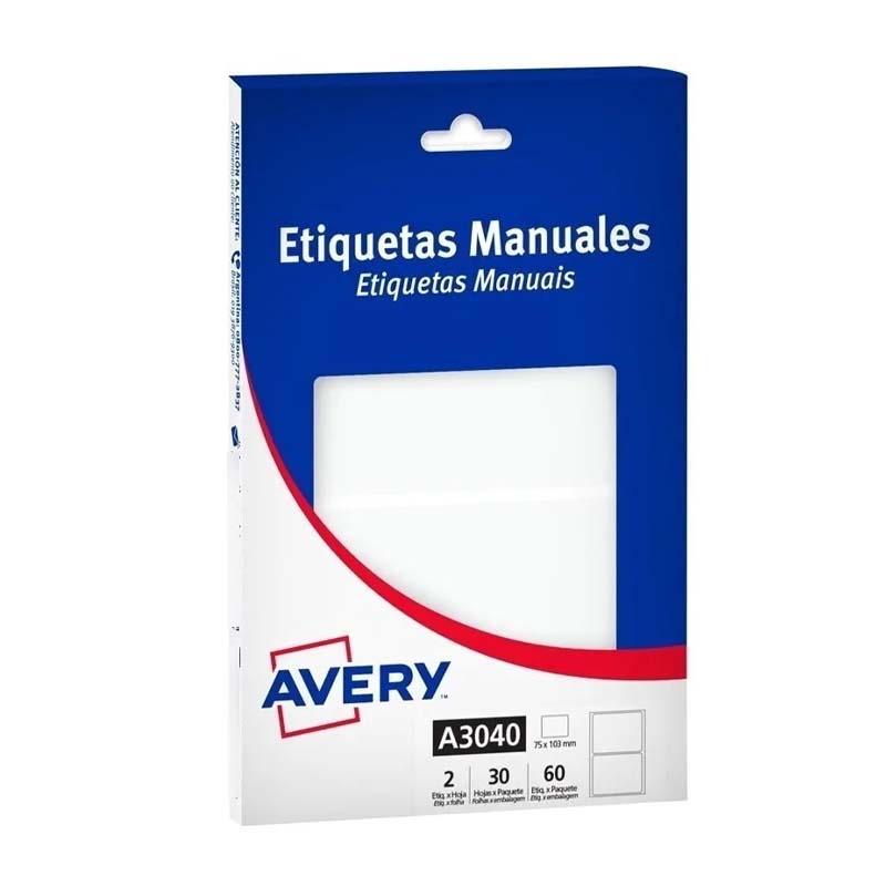  ETIQUETA AVERY BLANCA MANUAL 3040 75X103  MM X30 HOJAS