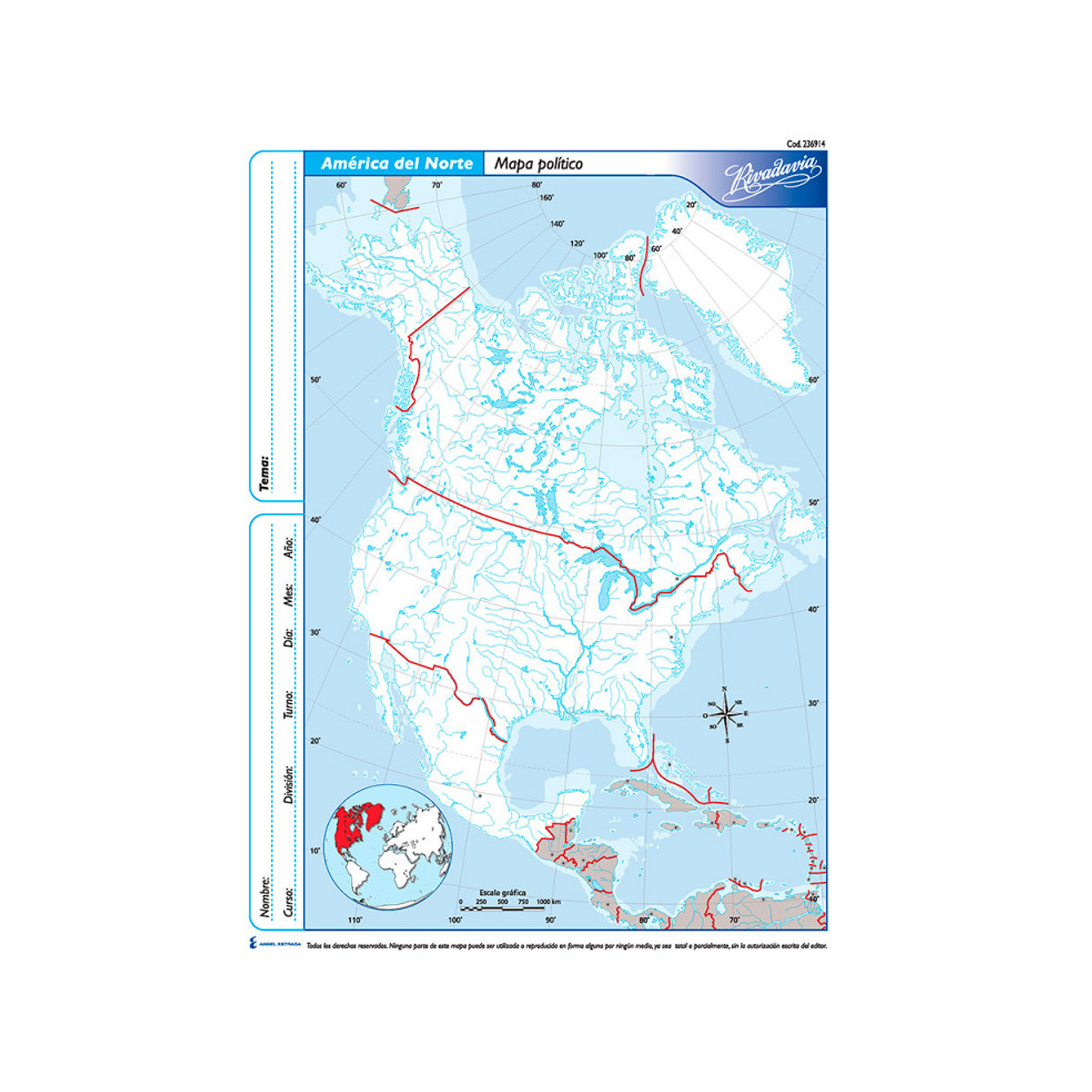  MAPAS N3 RIVADAVIA X40H AMERICA DEL  NORTE POLITICO