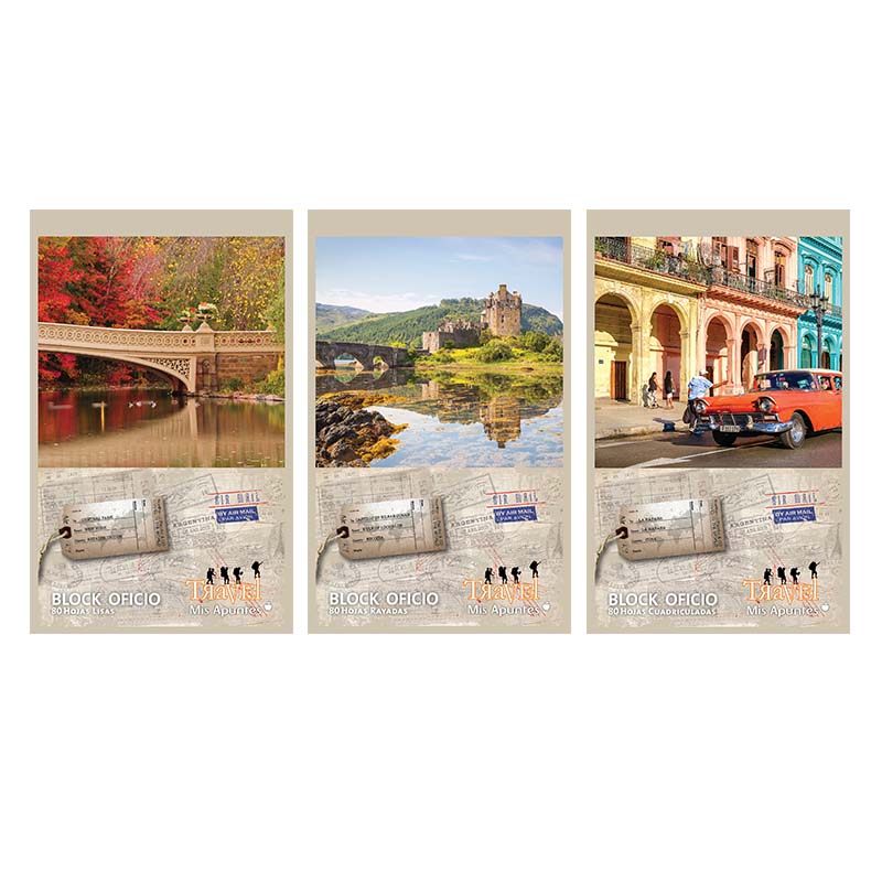  BLOCK OFICIO MIS APUNTES TRAVEL 18  EMBLOCADO 80 HOJAS CUADRICULADO