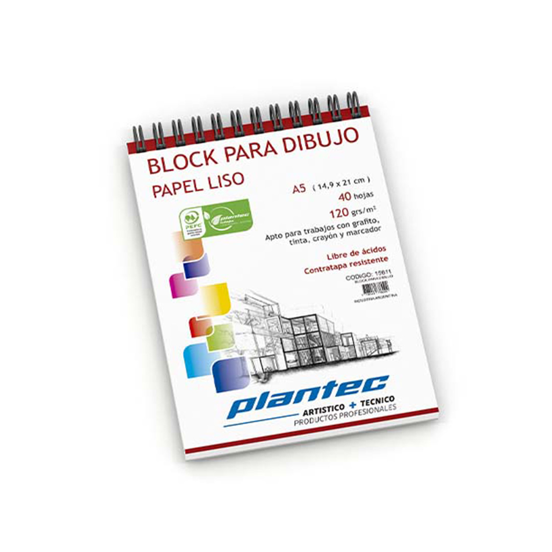  BLOCK DIBUJO PLANTEC ESPIRALADO 120GR A5  X40 HOJAS
