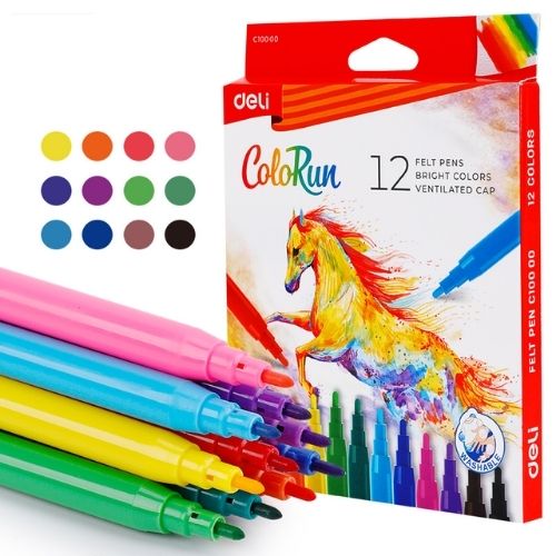  MARCADOR ESCOLAR DELI COLOR RUN ESTUCHE X12
