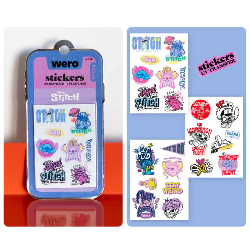  STICKERS TELEFONO WERO STITCH 3 PLANCHAS  UV TRANSFER