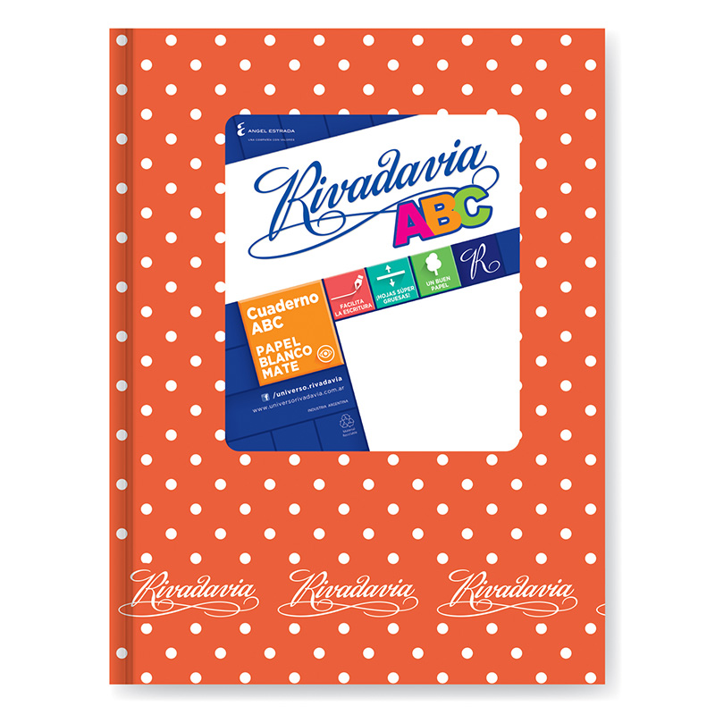  CUADERNO RIVADAVIA 19X23 ABC TAPA CARTON  LUNAR NARANJA 50 HOJAS RAYADO