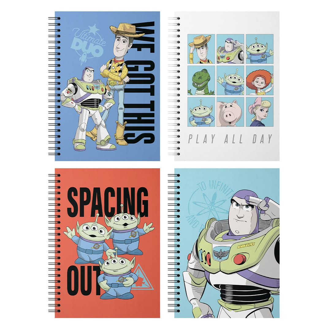  CUADERNO EZCO 16X21 TAPA DURA DOBLE;
ESPIRAL 80H RAYADO SURTIDO TOY STORY