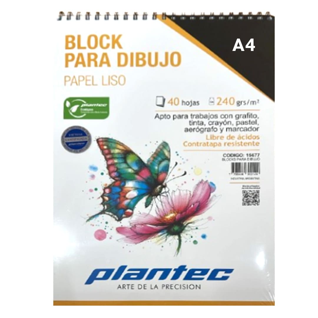  BLOCK DIBUJO PLANTEC ESPIRALADO 240GR A4  X40 HOJAS
