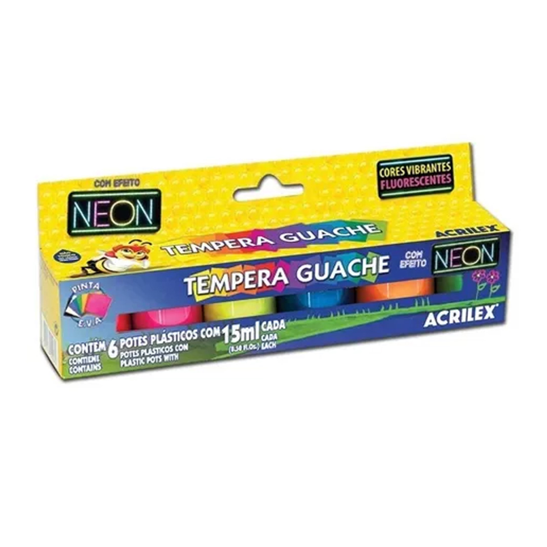  TEMPERA GUACHE ACRILEX NEON 15ML X6  COLORES SURTIDOS