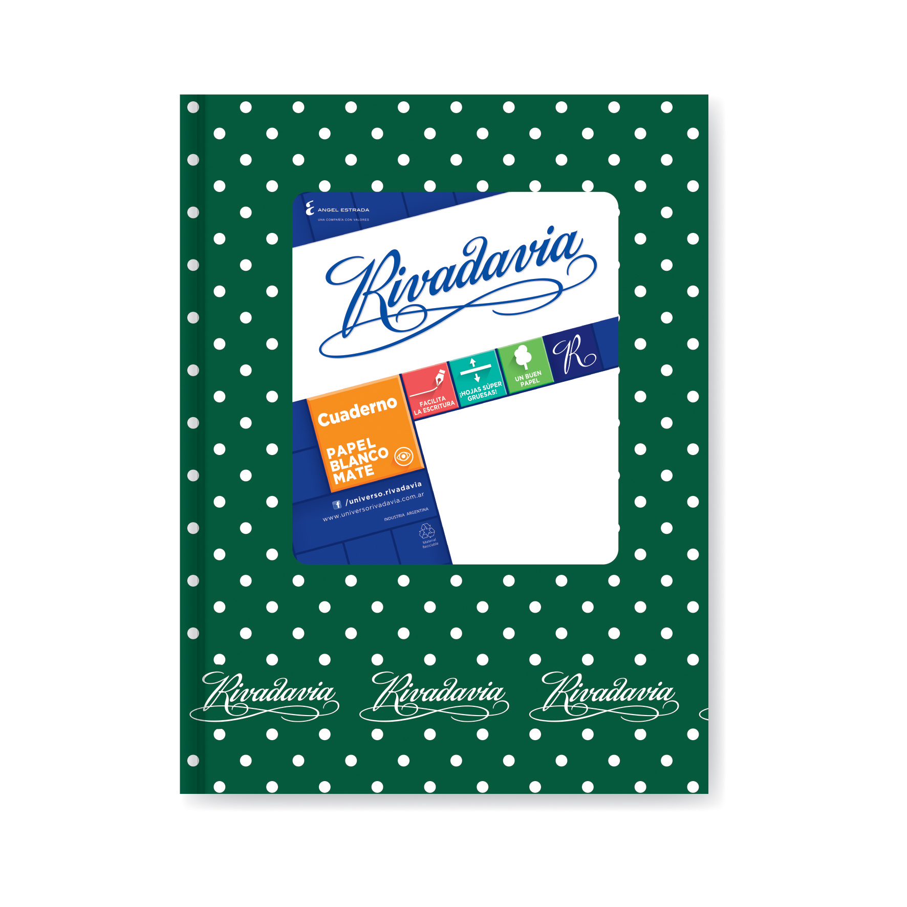  CUADERNO RIVADAVIA 16X21 TAPA CARTON  LUNAR VERDE 50 HOJAS RAYADO