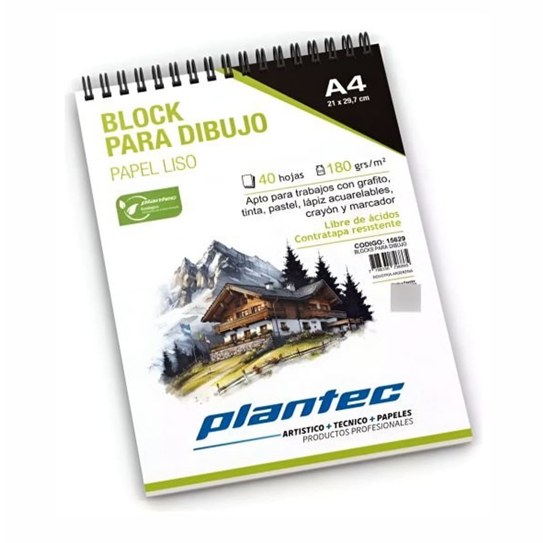  BLOCK DIBUJO PLANTEC ESPIRALADO 180GR A4  X40 HOJAS