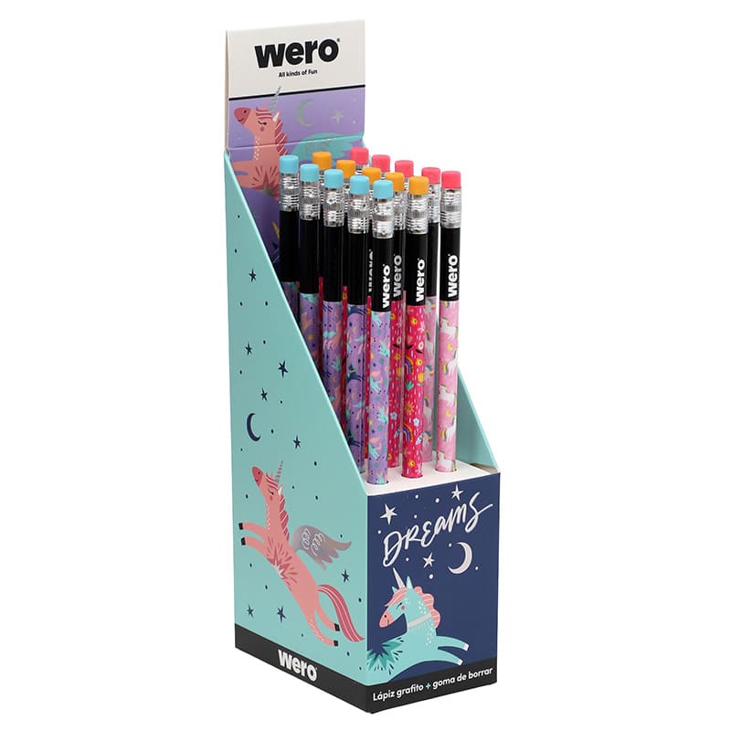  LAPIZ GRAFITO GOMA WERO DISPLAY X15UNICORNIO