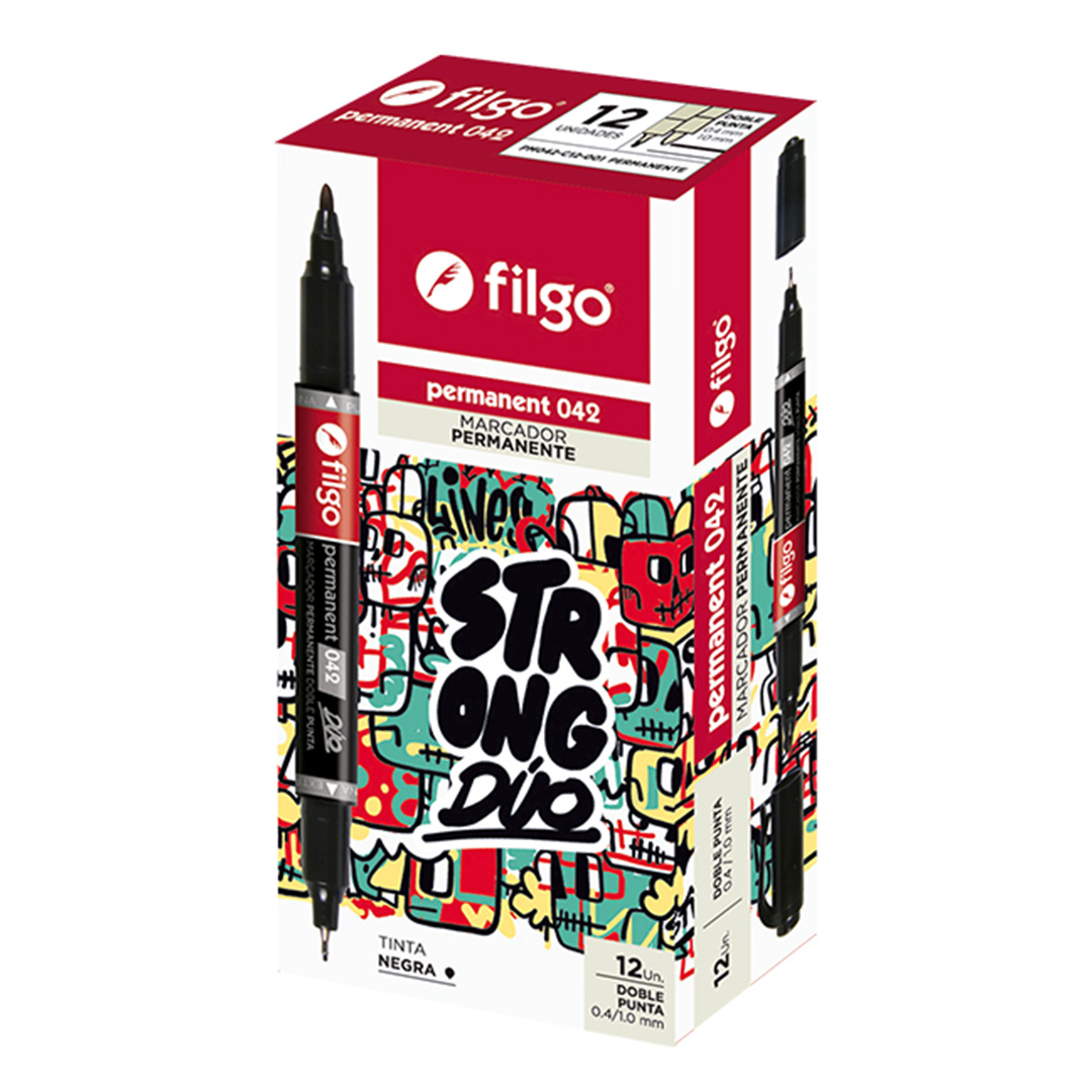  MARCADOR PERMANENTE FILGO 042 DOBLE  PUNTA NEGRO X12