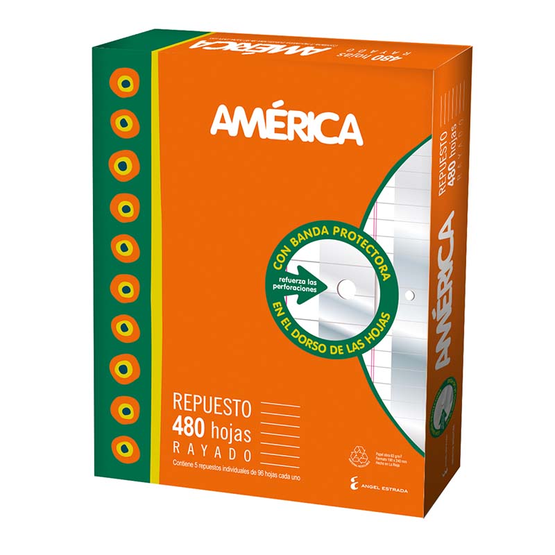  REPUESTO AMERICA N3 CON BANDA 480 HOJAS RAYADO FRACCIONADO