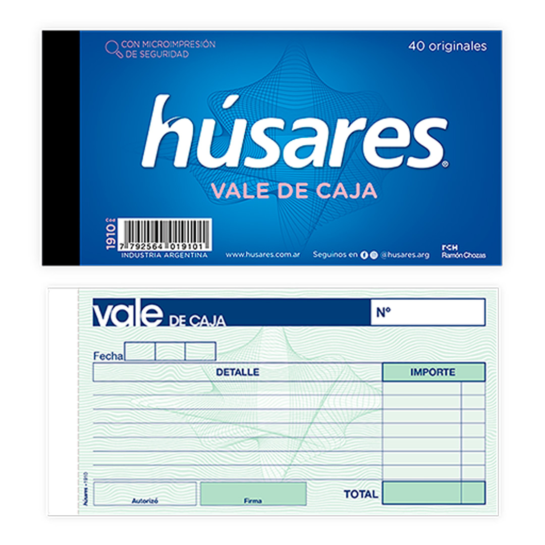  TALONARIO HUSARES 1910 VALE DE CAJA  7.5X14.5