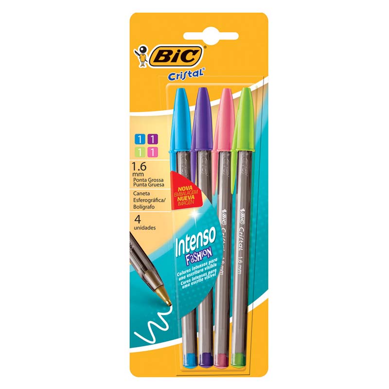  BOLIGRAFO BIC CRISTAL BOLD 1.6MM  FASHION BLISTER X4