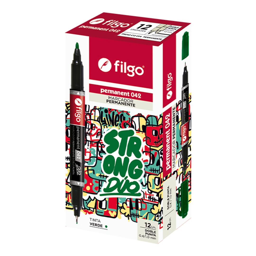  MARCADOR PERMANENTE FILGO 042 DOBLE  PUNTA VERDE X12