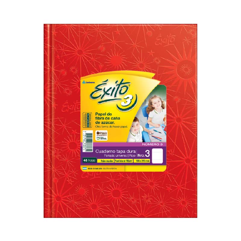  CUADERNO EXITO 19X24 TAPA CARTON FORRADO  ROJO 48 HOJAS RAYADO