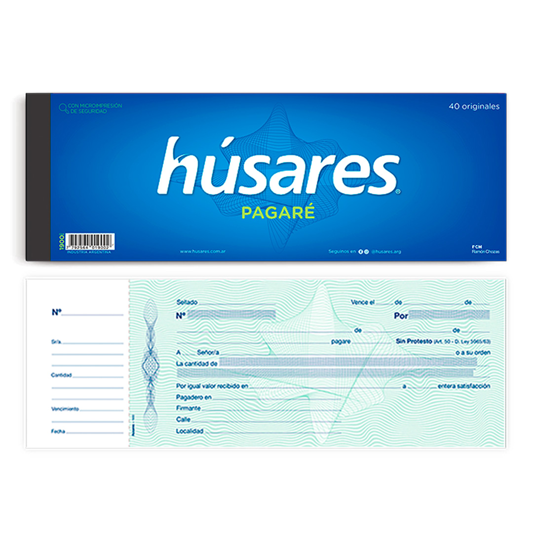  TALONARIO HUSARES 1900 PAGARE GRANDE  10.5X32