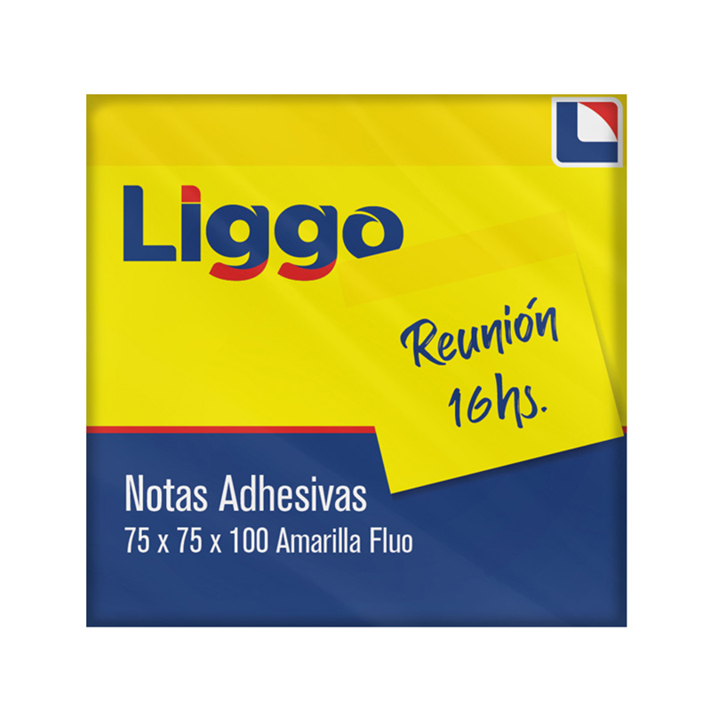  NOTA ADHESIVA LIGGO 75X75 100 HOJAS  AMARILLA FLUO PACK X12