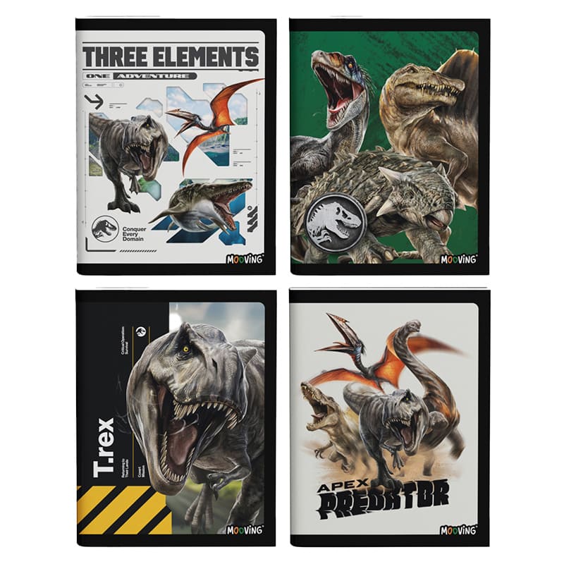  CUADERNO MOOVING 16X21 TAPA FLEXIBLE;
ABROCHADO 48H JURASSIC WORLD