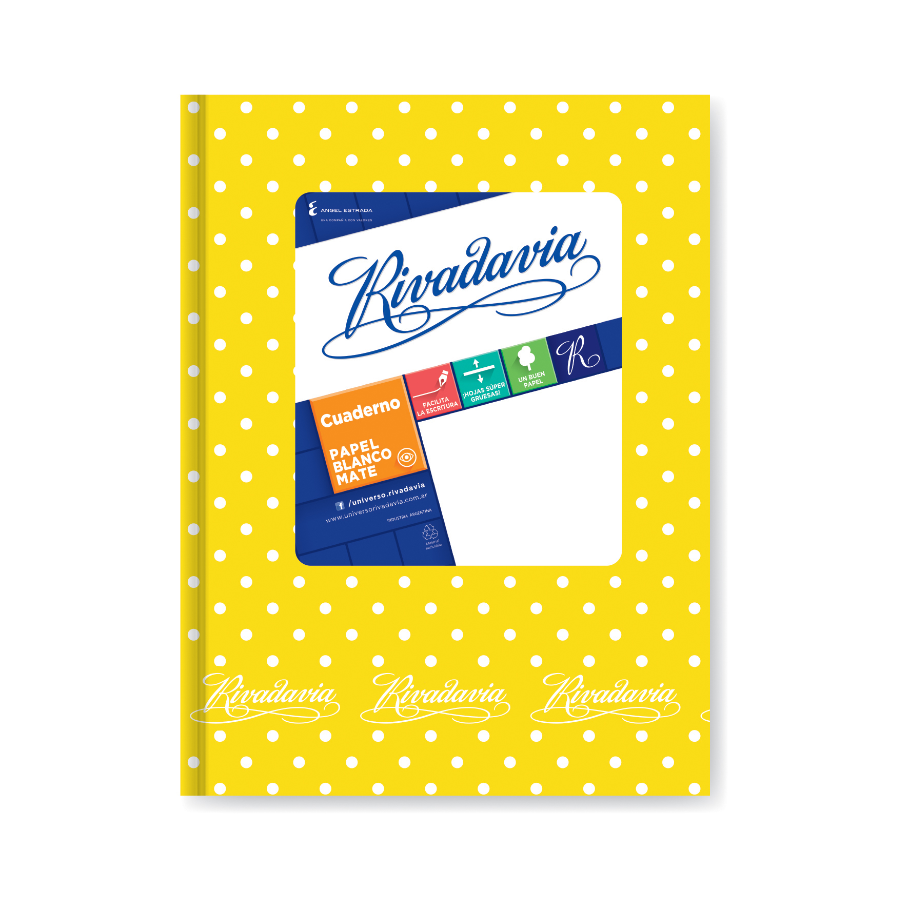  CUADERNO RIVADAVIA 16X21 TAPA CARTON  LUNAR AMARILLO 50 HOJAS RAYADO