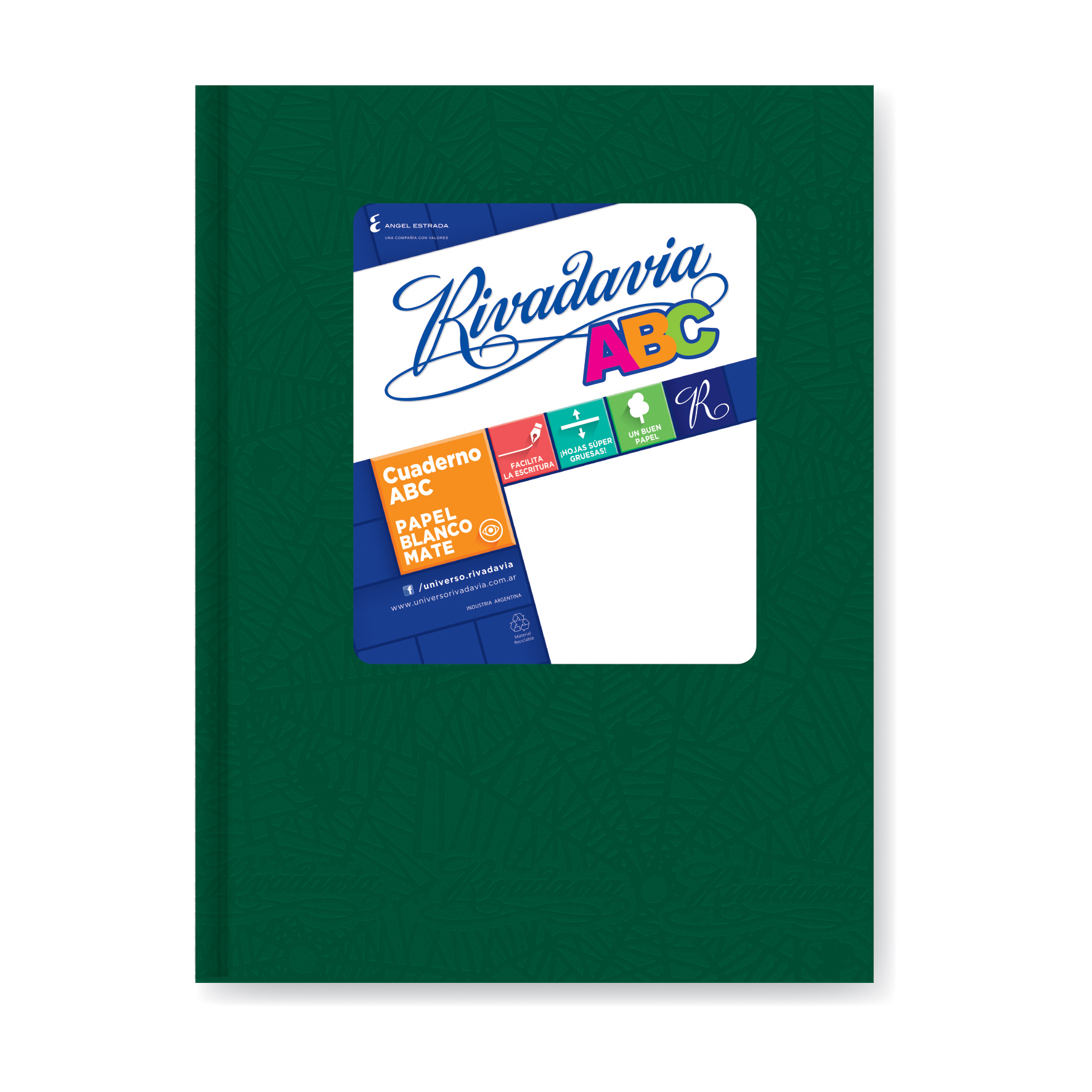  CUADERNO RIVADAVIA 19X23 ABC TAPA CARTON  ARANA VERDE 98 HOJAS CUADRICULADO