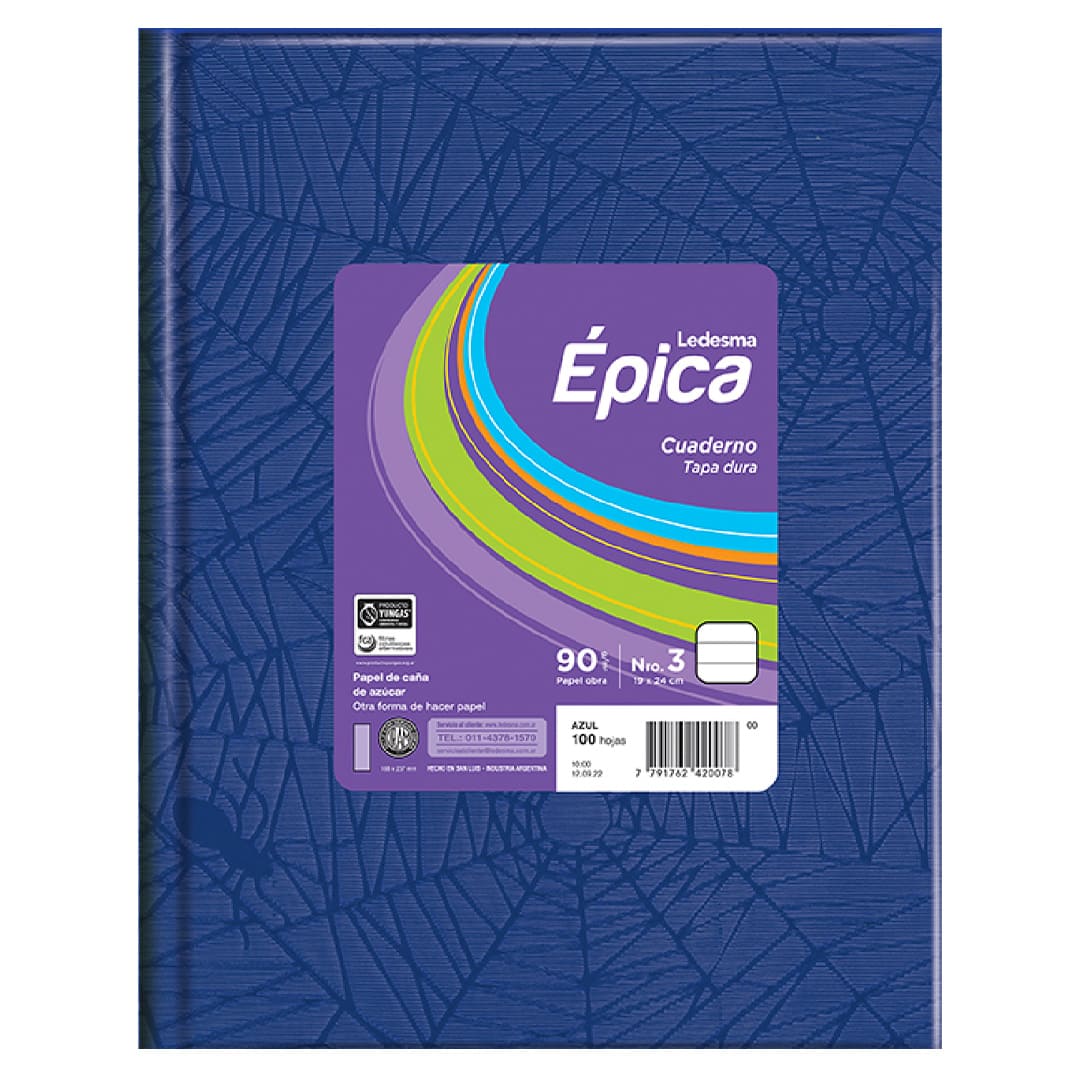  CUADERNO EPICA 19X24 TAPA CARTON FORRADO  AZUL 100 HOJAS RAYADO