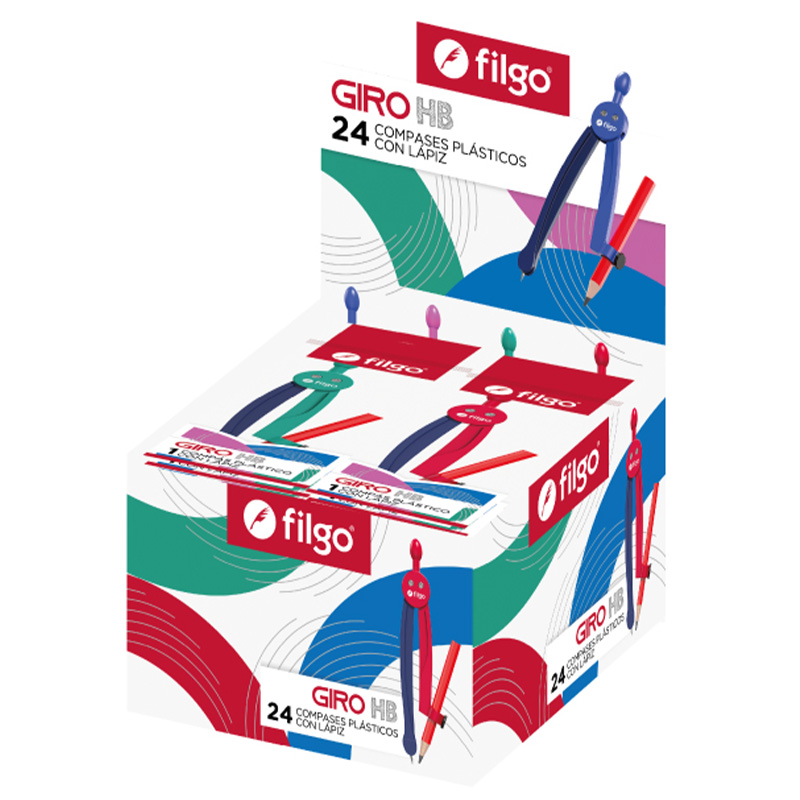  COMPAS FILGO PLASTICO GIRO CON  LAPIZ ESTUCHE X24