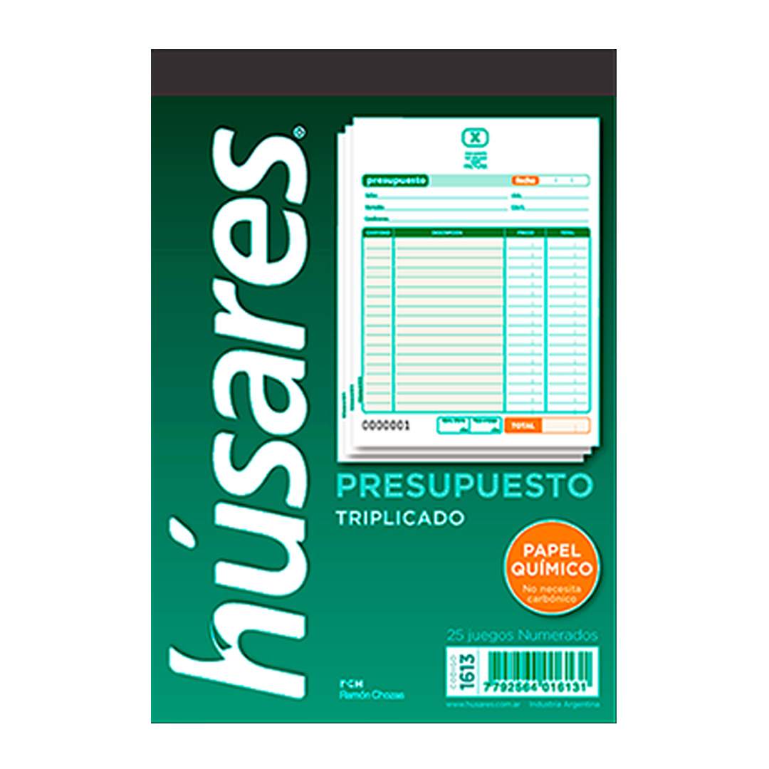  TALONARIO HUSARES 1613 TRIPLICADO  QUIMICO PRESUPUESTO - MULTIUSO 14X20