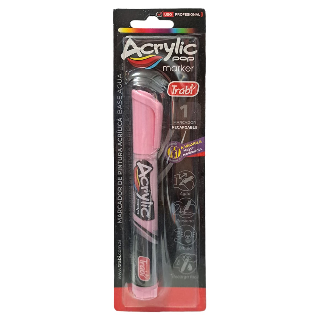 MARCADOR ACRILICO ACRY LIC POP TRABI 2-;
4MM BLISTER X1 ROSA CLARO
