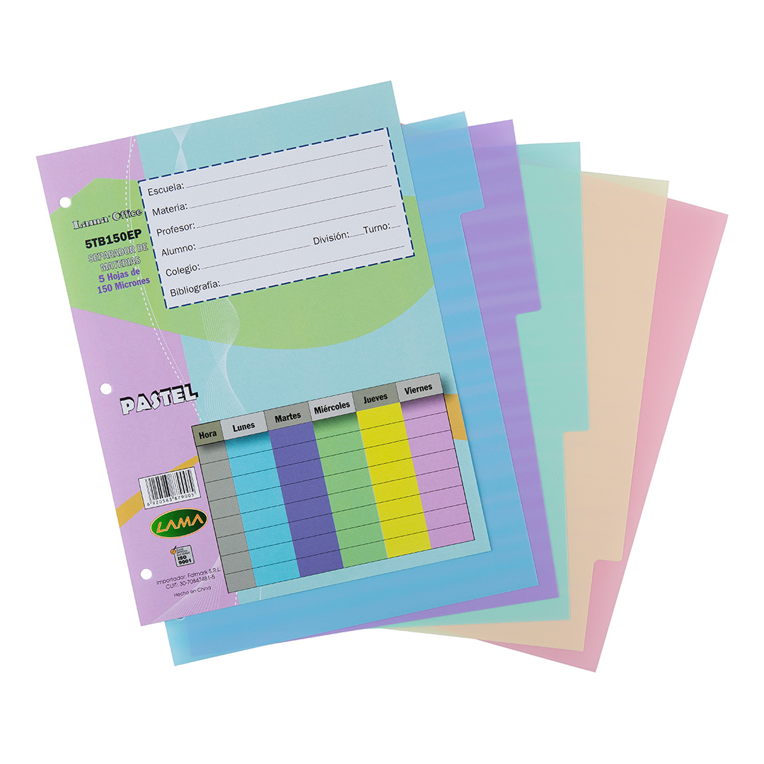  SEPARADOR N3 LAMA 5 POSICIONES PVC  PASTEL
