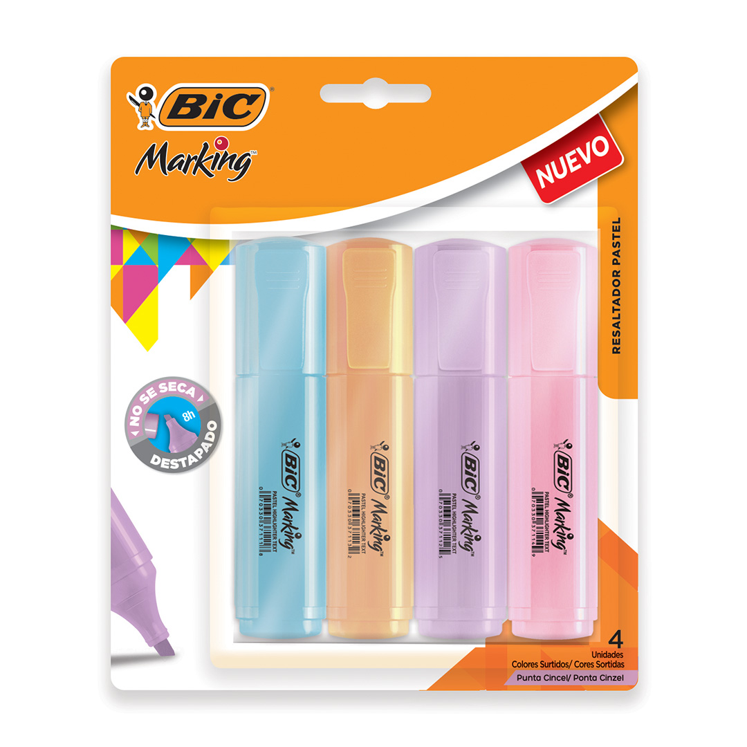  RESALTADOR CHATO BIC TEXT PASTEL X4
