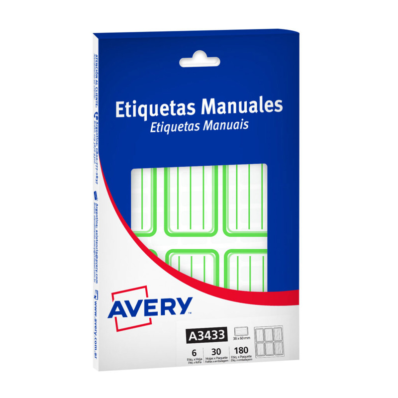  ETIQUETA AVERY MANUAL ESCOLAR  RECTANGULAR A3433 34X6 MM X30 HOJAS