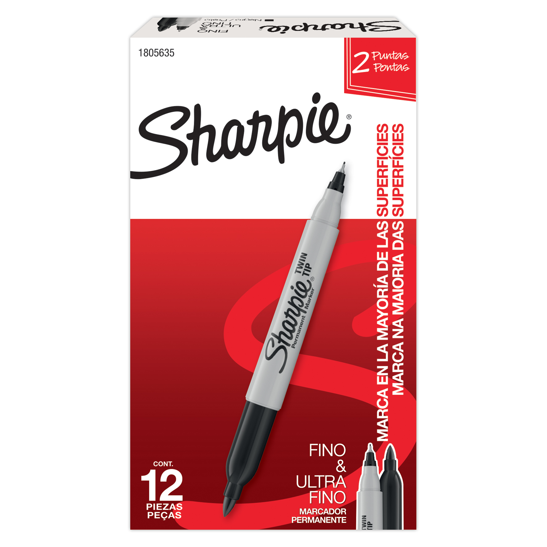  MARCADOR PERMANENTE SHARPIE TWIN TIP  NEGRO X12